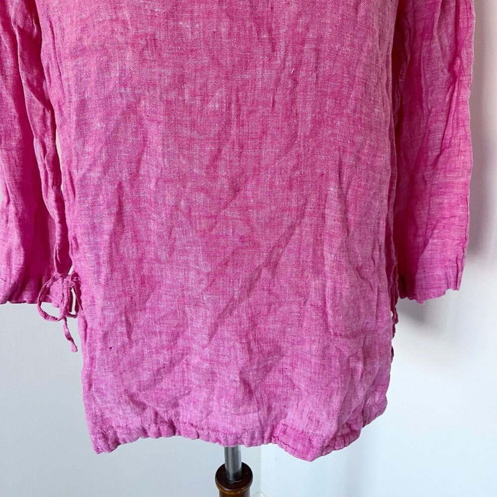 Isaac Mizrahi Linen Top Shirt Blouse 3/4 Sleeve Tie Side Tunic Pink M Medium - Picture 4 of 16